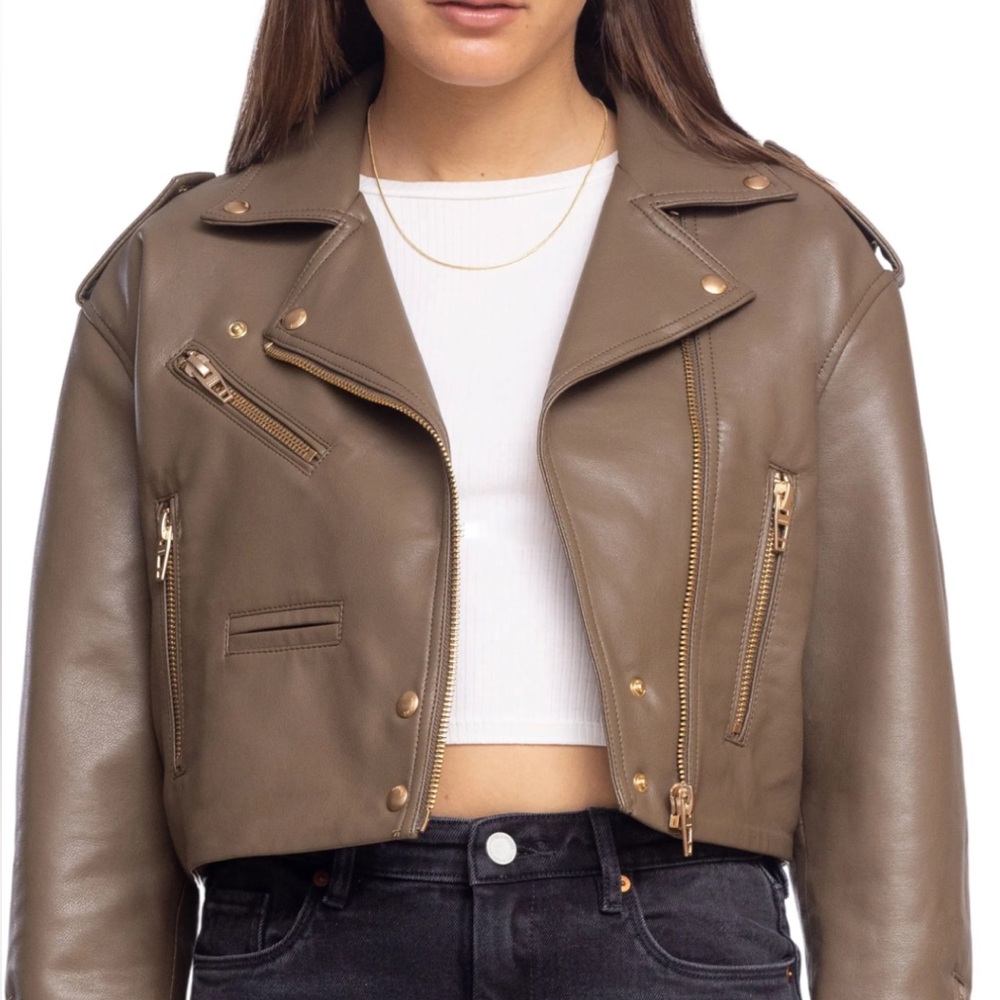 BLANKNYC Faux Leather Crop Moto Jacket